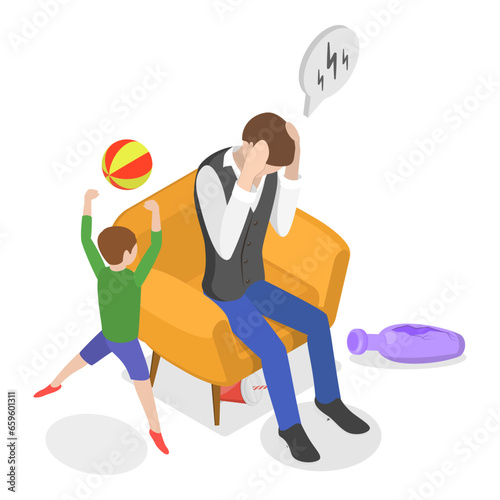 3D Isometric Flat Vector Illustration of ADHD Problem, Children with Neurodevelopmental Disorders. Item 3