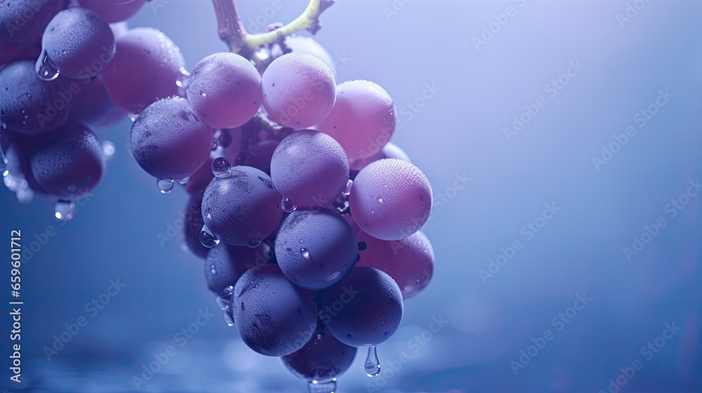 a bunch of grapes hanging from a vine with drops of water on them. generative ai a bunch of grapes hanging from a vine with drops of water on them. generative ai