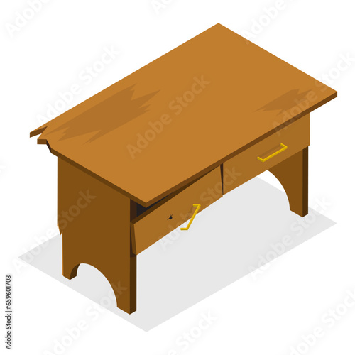 3D Isometric Flat Vector Set of Broken Furniture, Defected Home Interior Objects. Item 3