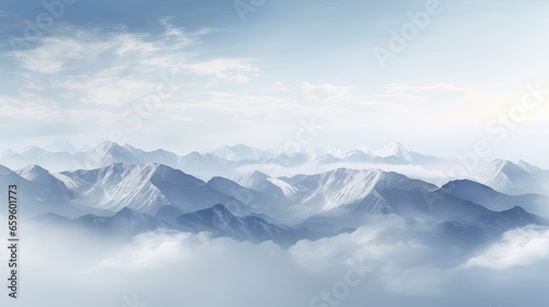  a view of a mountain range from a plane in the sky.  generative ai © Anna
