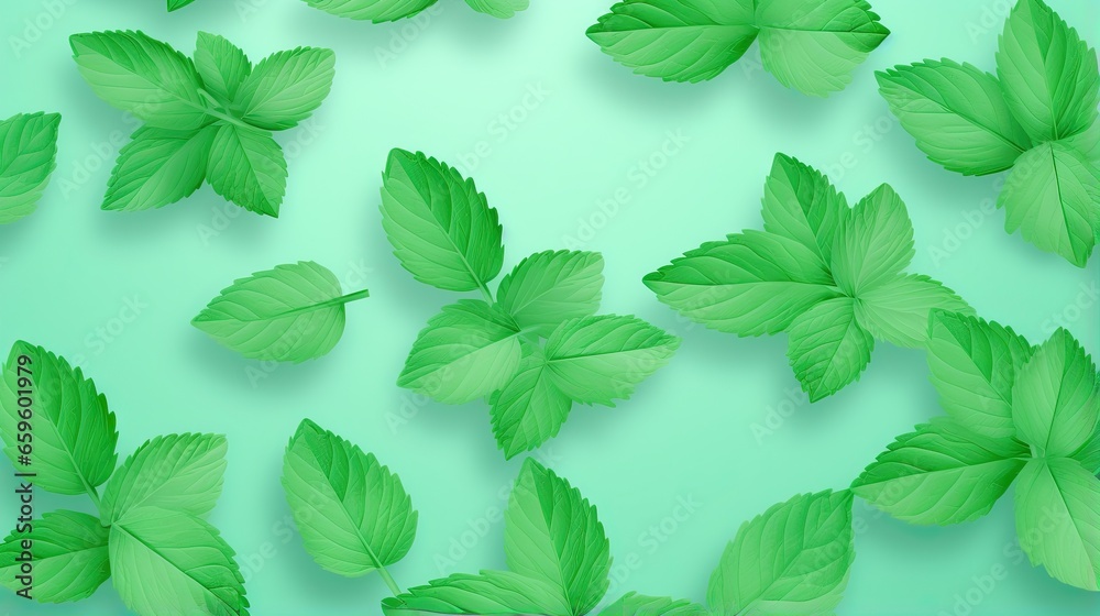 a bunch of green leaves on a blue background with a green background. generative ai a bunch of green leaves on a blue background with a green background. generative ai
