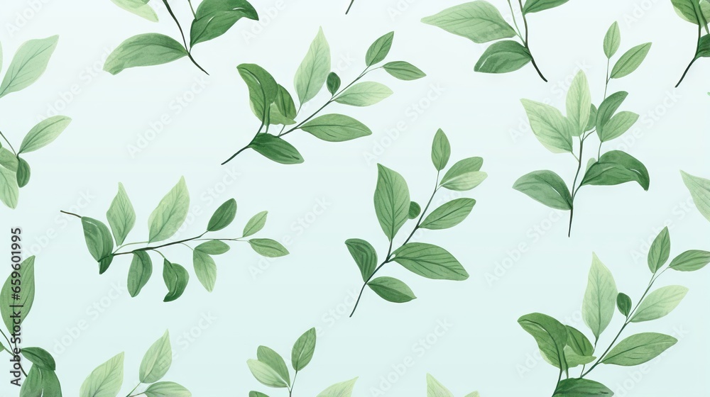 a green leafy pattern on a light blue wallpaper. generative ai a green leafy pattern on a light blue wallpaper. generative ai