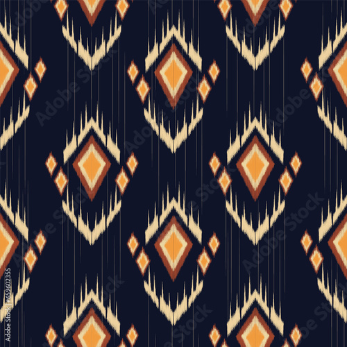 Ethnic abstract ikat art. Seamless pattern in tribal, folk embroidery, for carpets, wallpapers, garments, wrapping, fabrics, coverings, textiles and more	