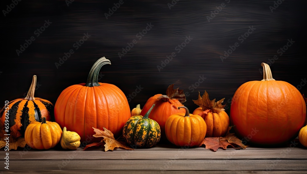 thanksgiving pumpkins on dark background Generative AI thanksgiving pumpkins on dark background Generative AI