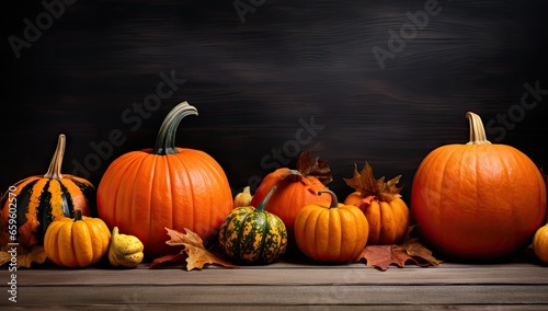 thanksgiving pumpkins on dark background Generative AI
