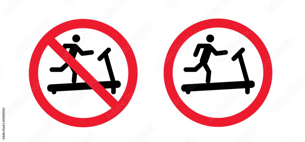 Access, forbidden electronic treadmill gym. Stop no allowed treadmills running. Prohibition runner, walking or workout on electric tape. Treadmill machine, Stop, no ban training or fitness concept. Access, forbidden electronic treadmill gym. Stop no allowed treadmills running. Prohibition runner, walking or workout on electric tape. Treadmill machine, Stop, no ban training or fitness concept.