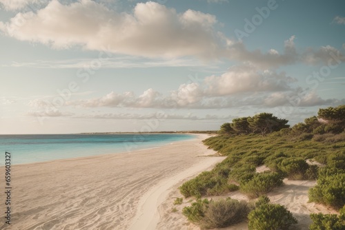 Illustration of paradise landscapes with turquoise sea  white sand. Mediterranean beaches.