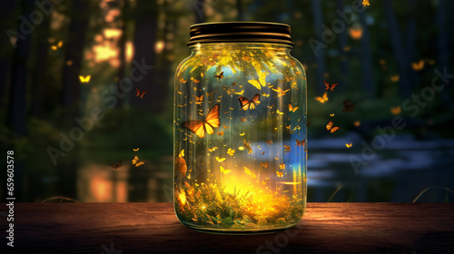 Beautiful fireflies inside tha glass jar