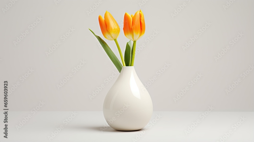 a white vase with three orange flowers in it on a table. generative ai a white vase with three orange flowers in it on a table. generative ai