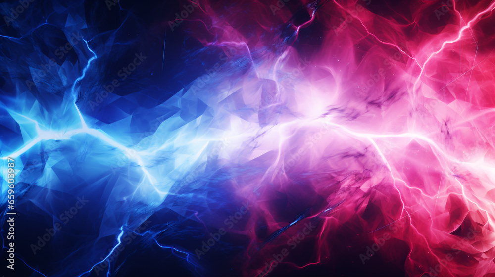 Obraz premium Blue and pink electric lightning in an abstract representation of battle and confrontation. VS or Versus..