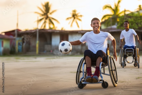 Disabled people playing football © Teerapong