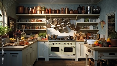 Cook in a kitchen with a mix of open and closed storage.