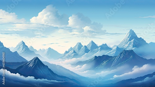  a painting of a mountain range with clouds in the sky.  generative ai © Anna
