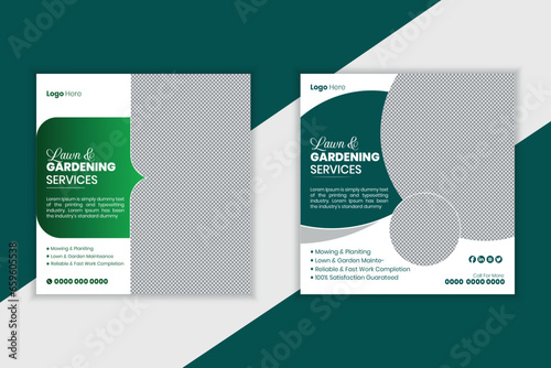 Lawn or gardening social media post template,  Agricultural and farming services, web banner design template.