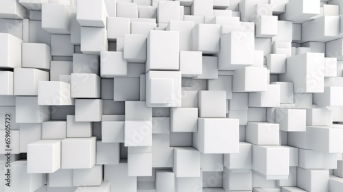 Random shifted white cube boxes block background wall.Generative AI