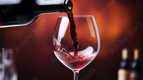 Red wine pouring into wine glass close-up 