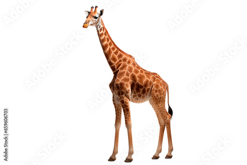 Giraffe isolated on a transparent background. Animal left side view portrait.