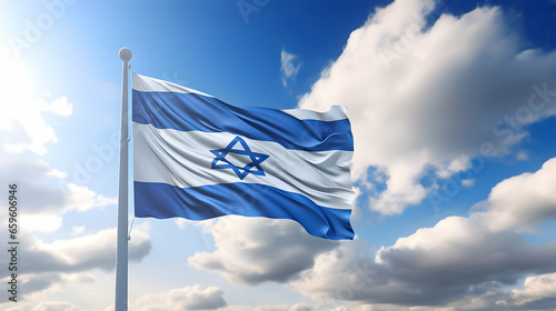 Israel flag waving against sky. © SuperGlück