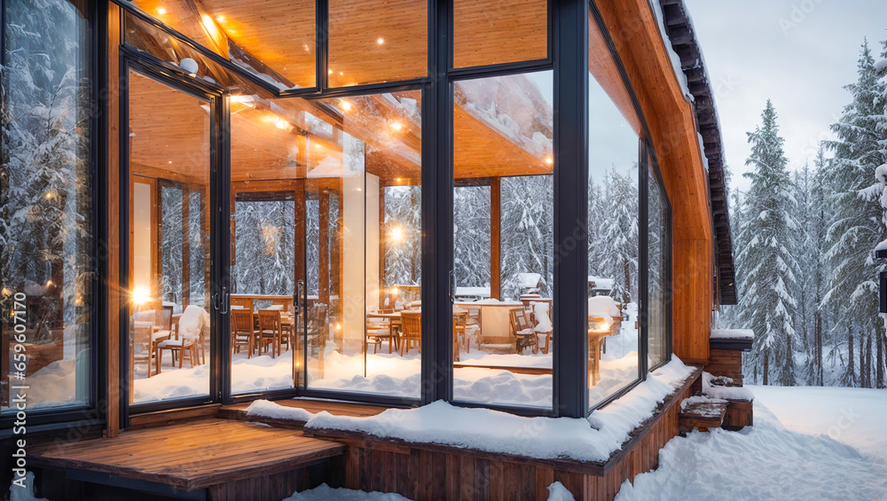 Beautiful eco-friendly country snow-covered house Beautiful eco-friendly country snow-covered house