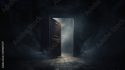 An open door in a dark and mysterious style