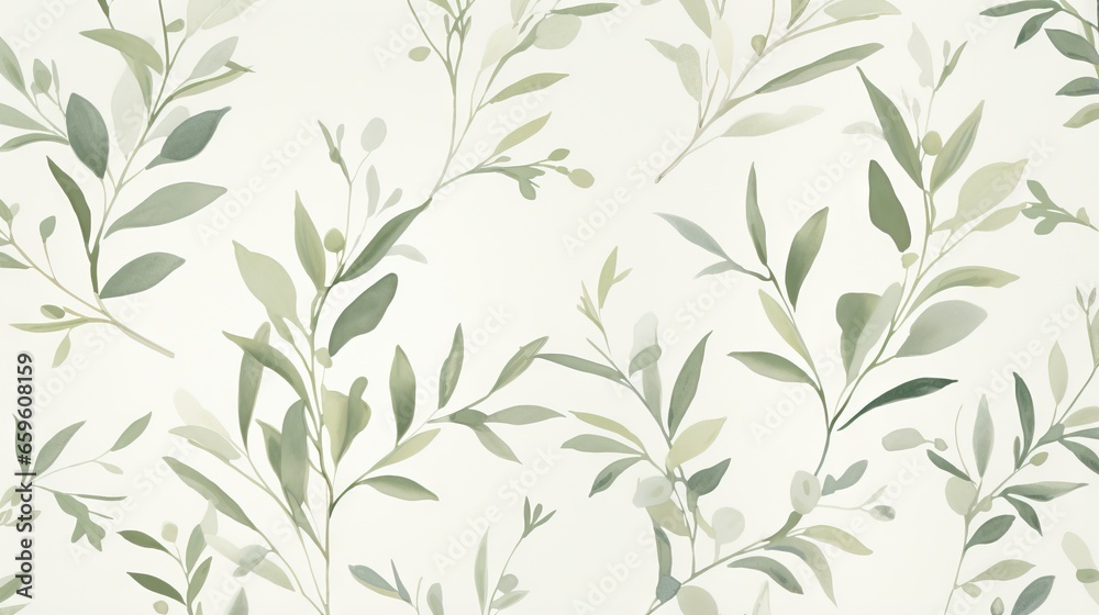 a white wall with a pattern of green leaves on it. generative ai a white wall with a pattern of green leaves on it. generative ai