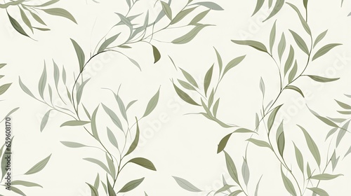 a wallpaper with a pattern of green leaves on a white background.  generative ai © Anna