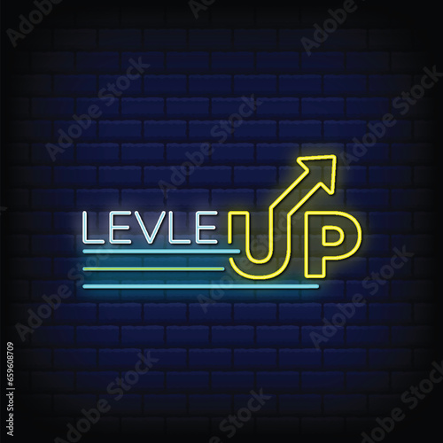 Vector Premium level up neon glowing signs style text