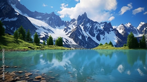 a lake with mountains in the background © KWY
