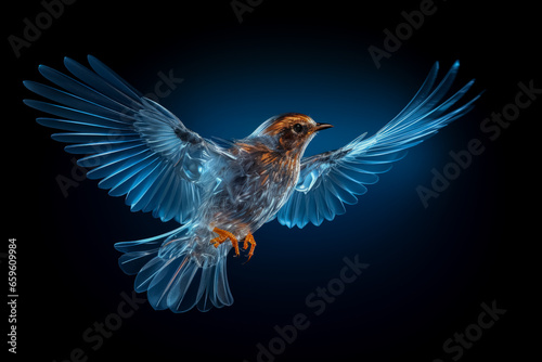 An X-ray image of a birds skeletal structure isolated on a gradient background 