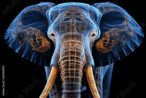Unique X-ray image revealing an elephants trunk muscles and skeletal structure  photo