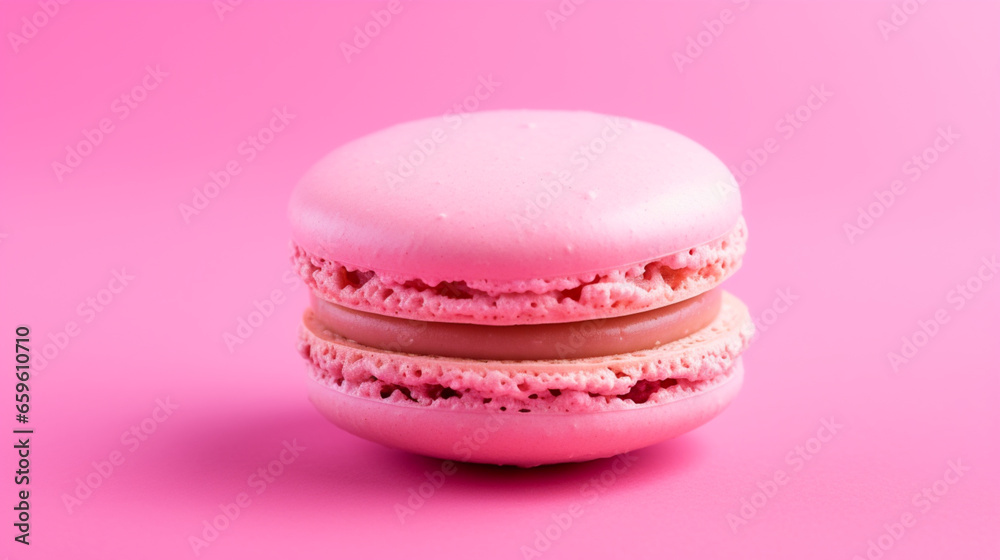 Pink French macaroon in center on pink background Pink French macaroon in center on pink background