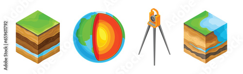 Geology and Earth Exploration Scientific Geological Tools Vector Set