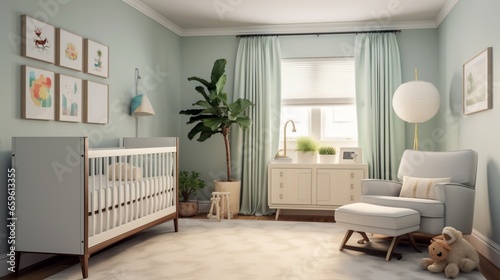 Gender-neutral nursery with soothing colors.