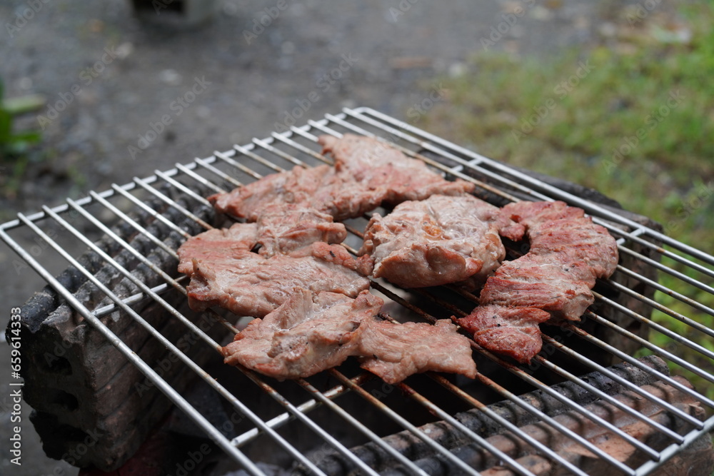 Grilled pork on a rustic stove. Grilled pork. Grilled pork belly. Grilled pork on a rustic stove. Grilled pork. Grilled pork belly.