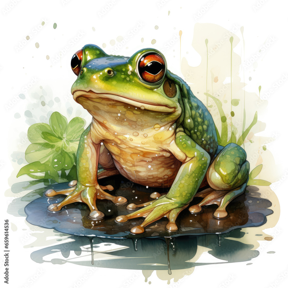 Obraz premium watercolor Frog clipart, generative ai