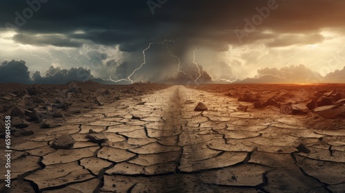 Cracked earth and storm on the background