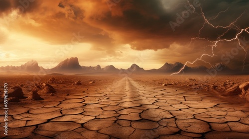 Cracked earth and storm on the background