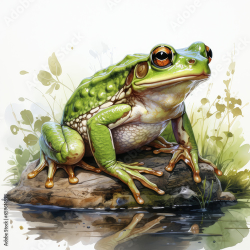 watercolor Frog clipart, generative ai © moondesigner