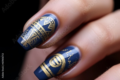 Nail art with egyptian inspired pattern.
