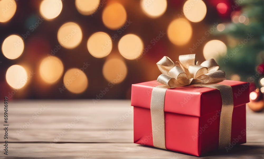 Christmas gift box on table Christmas gift box on table