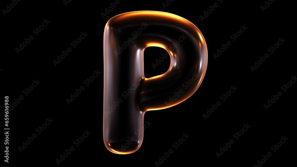 Animation of glowing alphabet letter p isolated on black background in 3d rendering. Animation of glowing alphabet letter p isolated on black background in 3d rendering.