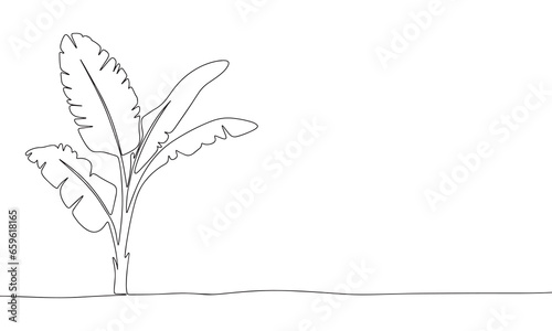 Tropical plant one line continuous. Tropical leaves hand drawn outline. Just leaves line art. Vector illustraiton.