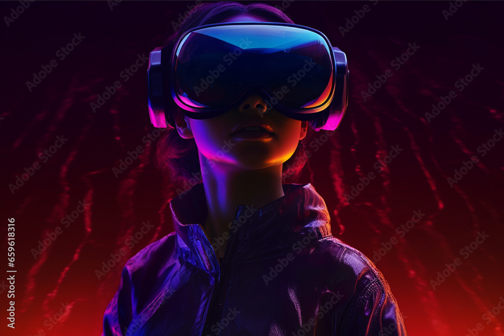 Person wearing virtual reality goggles. Future metaverse technology concept. Person wearing virtual reality goggles. Future metaverse technology concept.
