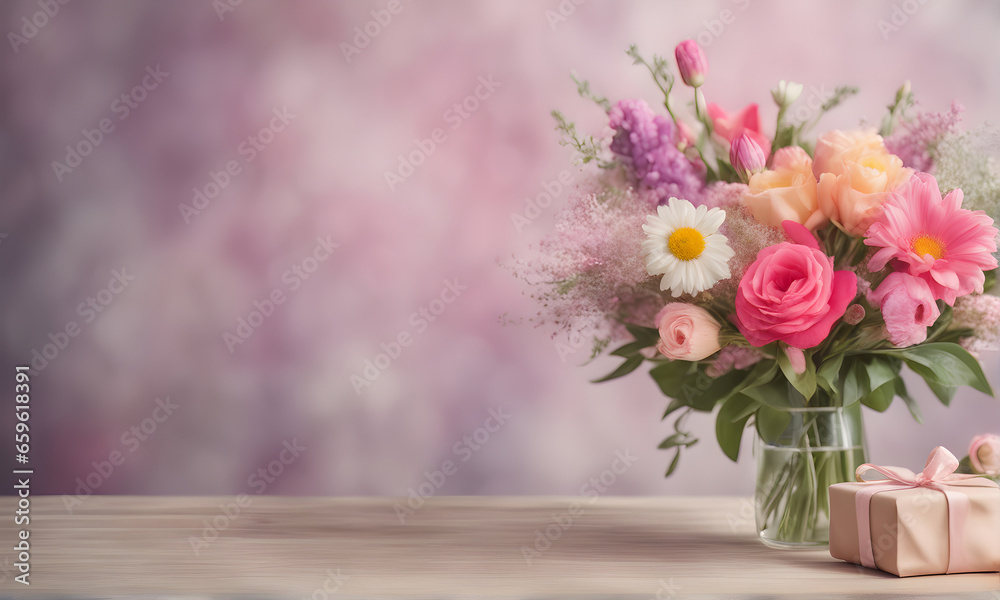 Beautiful flowers bouquet and bokeh background