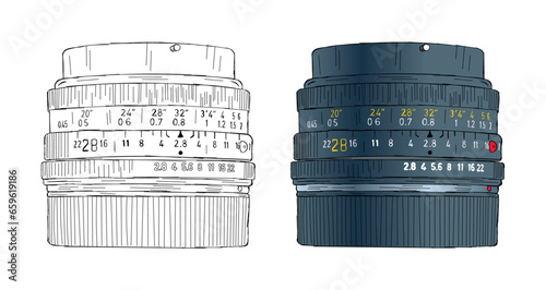 hand drawn camera lens. scribble lens