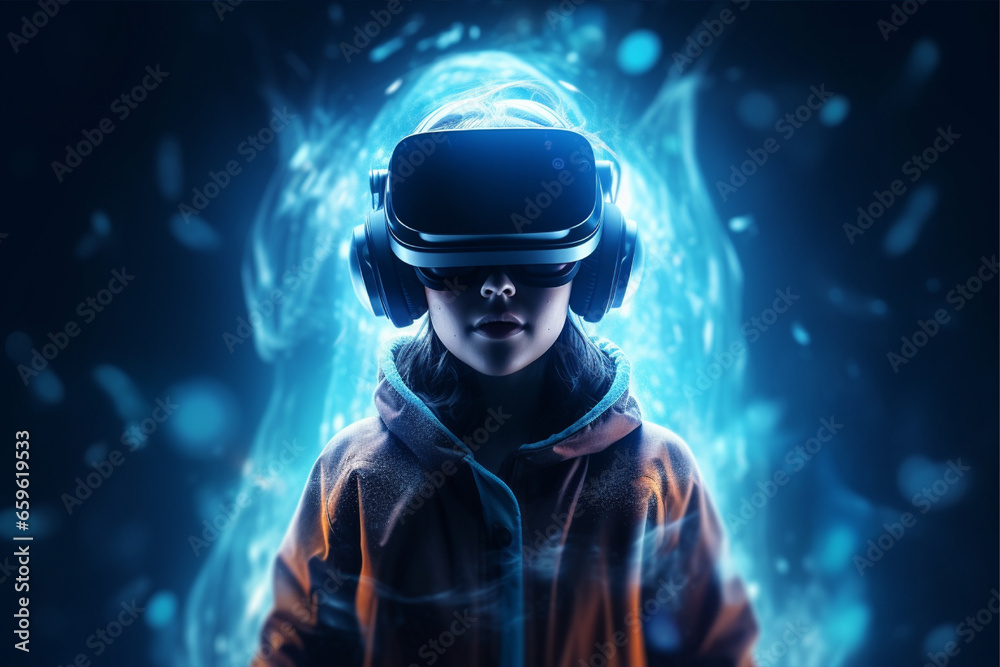 Person wearing virtual reality goggles. Future metaverse technology concept. Person wearing virtual reality goggles. Future metaverse technology concept.