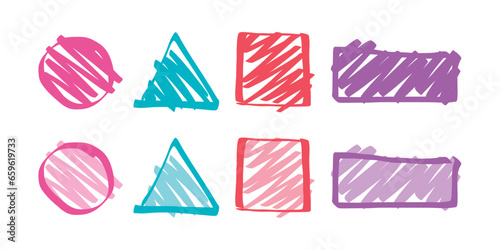 hand drawn circle, triangle, square, rectangle shapes. doodle geometric shapes