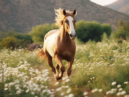 A majestic horse gallops gracefully through a field  captured in slow-motion in image  00041 03 rl .