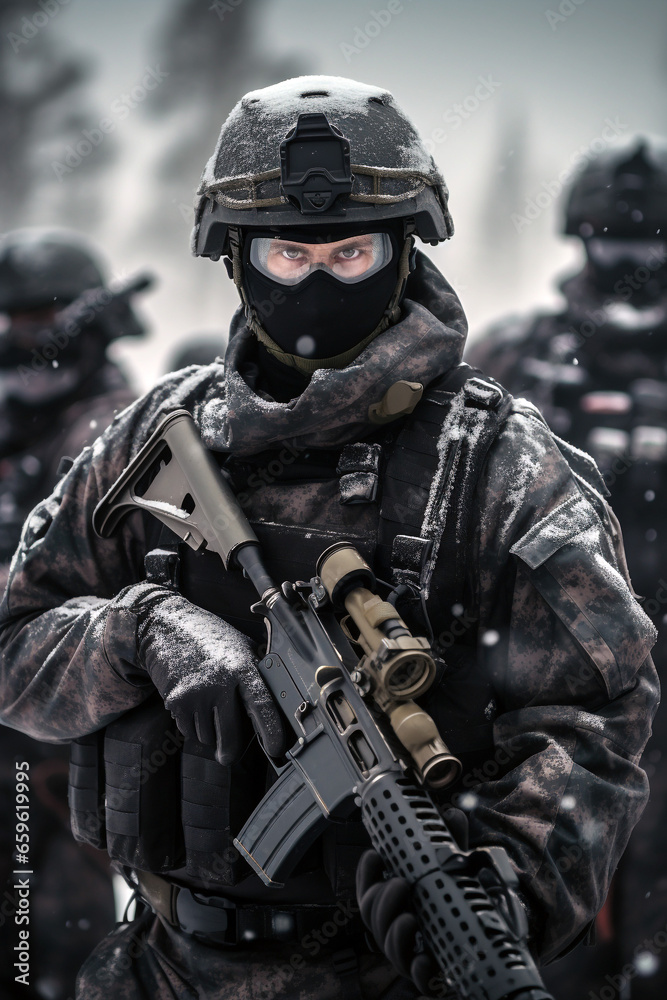 Modern soldiers, new weapons. Located in a war zone. Modern soldiers, new weapons. Located in a war zone.