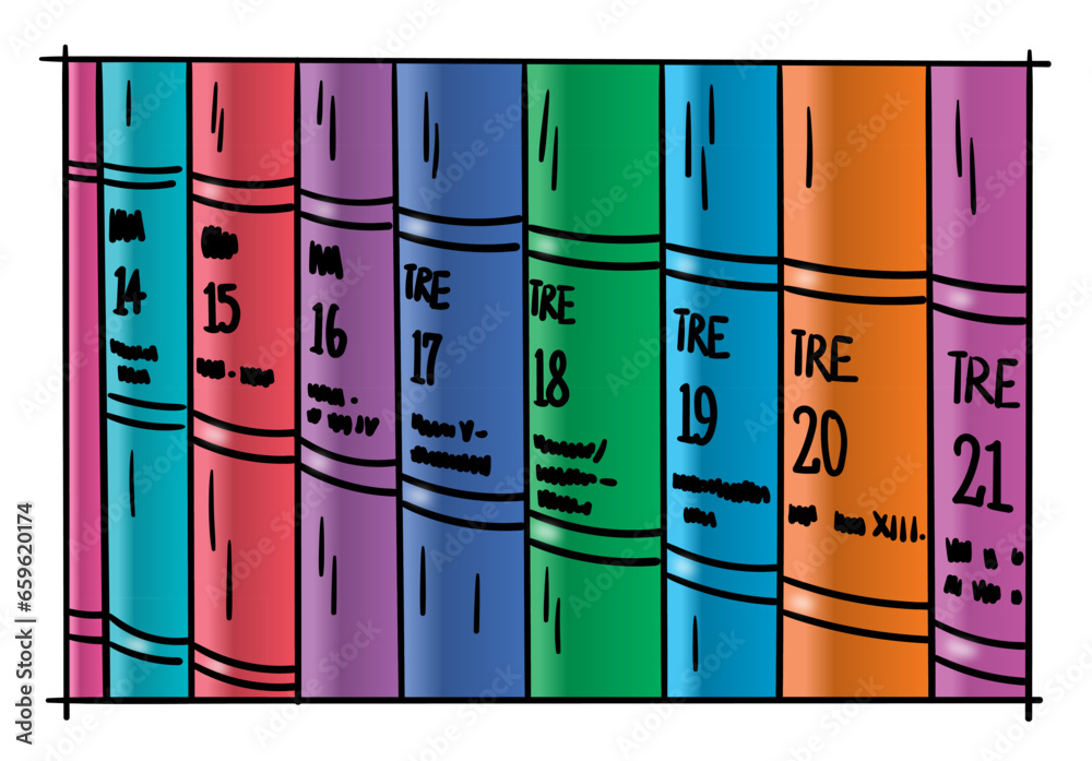 hand drawn color book bindings. scribble color book spines. side by side book bindings - obrazy, fototapety, plakaty 